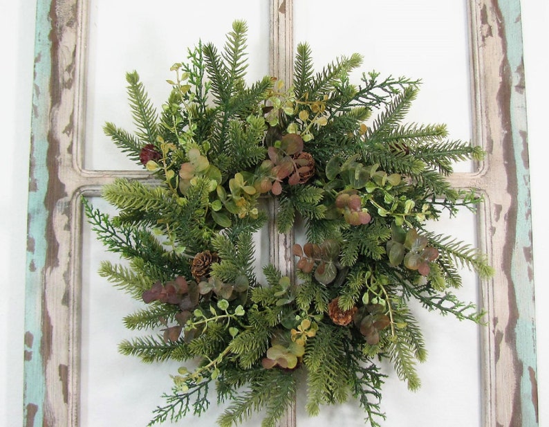 SMALL Eucalyptus and Pine Wreath Small Woodland Every Day Wreath or Candle Ring Pinecone Mirror Wreath Woodsy Wreaths Designawreath image 1