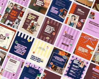 May include: A collection of colorful social media templates with various designs and text. The templates feature text like "35% OFF SOCIAL RESES AUDITS", "60-DAY SNAPS HOT", and "WHAT YOU'RE BUILDING DOESN'T HAVE TO LOOK LIKE WHAT'S TRENDING."
