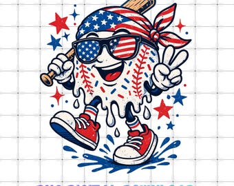 Patriotic Melting Baseball PNG – Funny 4th of July Sports Graphic (Digital Download)
