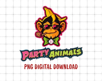 Party Animals PNG Clipart, Fun Banana Baseball Art (Digital Download)