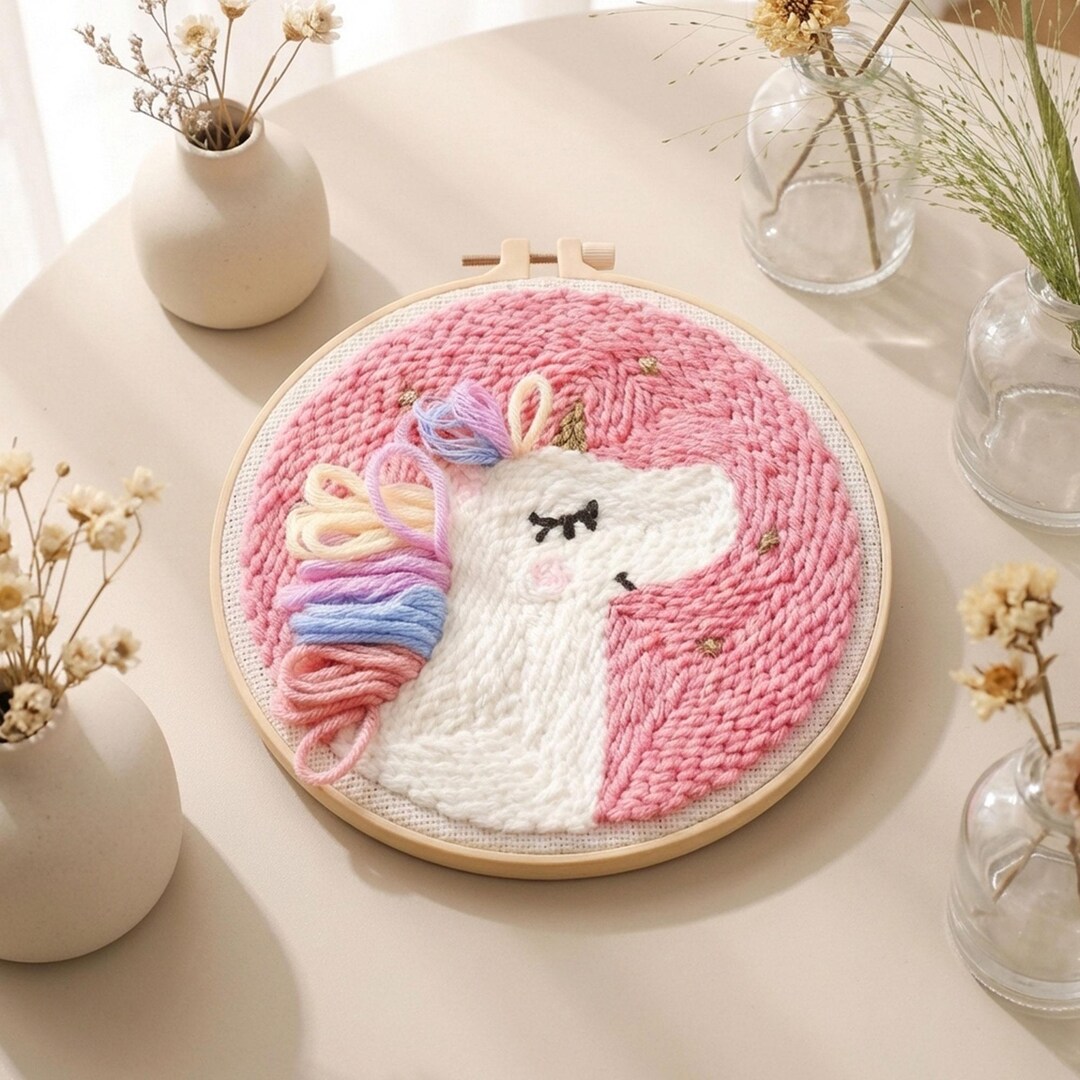 Unicorn Punch Needle Kit, Embroidery Hoop Art, DIY Craft Project ...