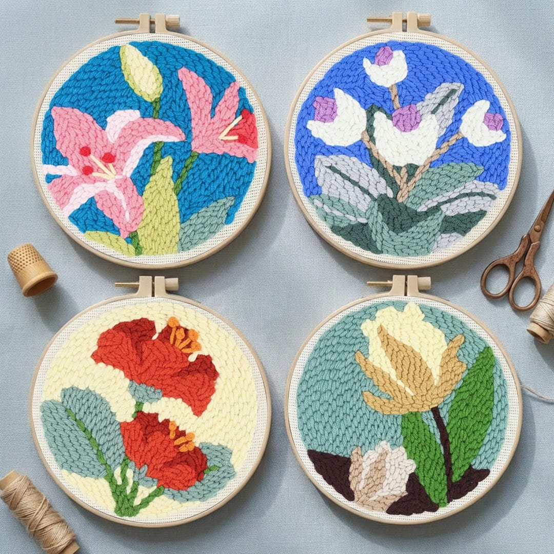 Colorful Flowers Punch Needle Kit Beginner, DIY Material Package Set - Etsy