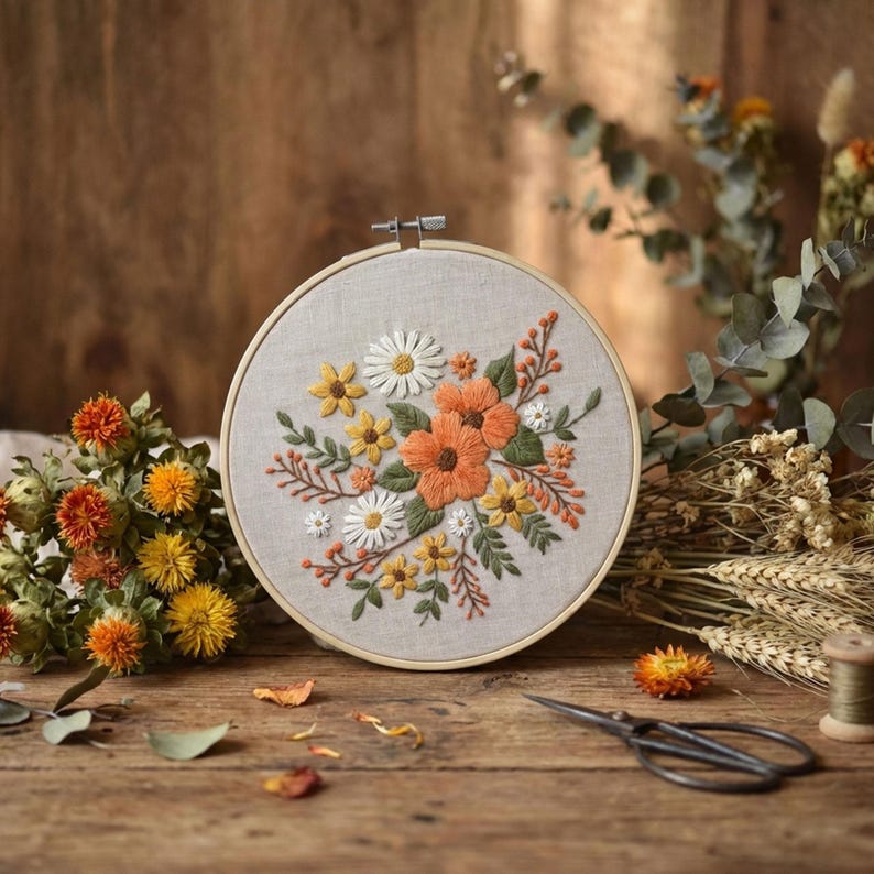 Hand-embroidered Floral Hoop Art, Botanical Wall Decor, Cottagecore ...
