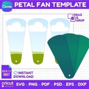 Petal Fan Template, Paddle Fan Blank, Diamond Petal Fan Program, Wedding Church Event Favor, DIY Hand Fan Canva Silhouette, Instant Download