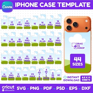 iPhone Case Template Bundle, 44 Sizes, Editable Canva (svg, png, pdf, eps, dxf, psd), Instant Download