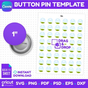 1 Inch Button Pin Template, Button Badge Template, Pin Back Button Design PNG, Printable Circle Badge Labels, Cricut SVG, Canva Editable