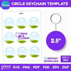 2.5 Inch Circle Keychain Template – Canva Editable Round Design Sheet (svg, png, pdf, psd, eps, dxf) – Cricut Silhouette Instant Download