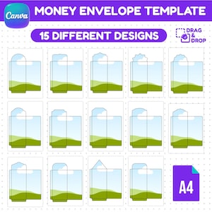 Plantillas de sobres de dinero imprimibles: 15 diseños editables en Canva. Sobres de regalo tamaño A4, descarga instantánea.