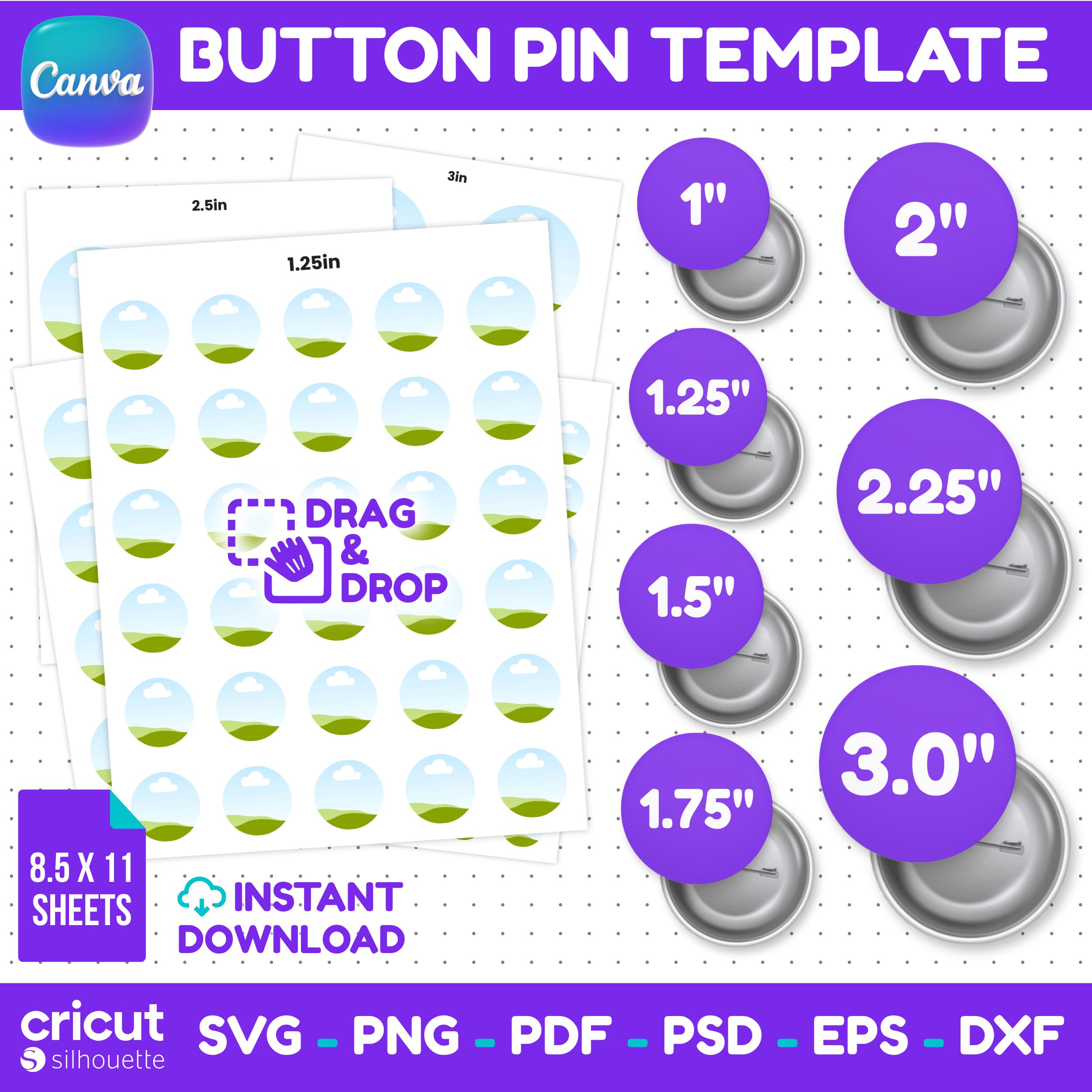 Button Pin Template Bundle, 7 Sizes, Editable Canva (svg, Png, Pdf, Eps ...