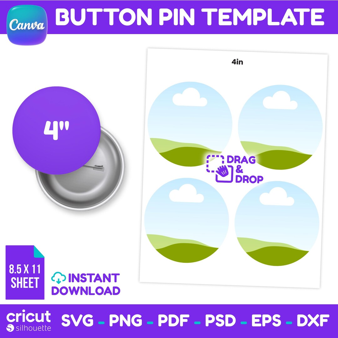 4 Inch Button Pin Template Canva Editable Round Badge Design (svg, Png ...