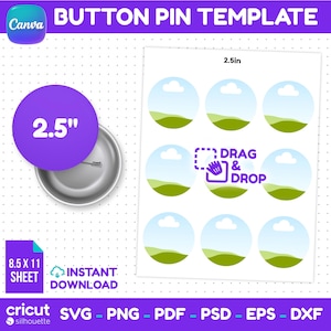 Plantilla para botones de 2,5 pulgadas, plantilla para botones con cierre de alfiler, plantilla para insignias, plantilla para crear botones, diseño de insignia circular, editable en Canva.