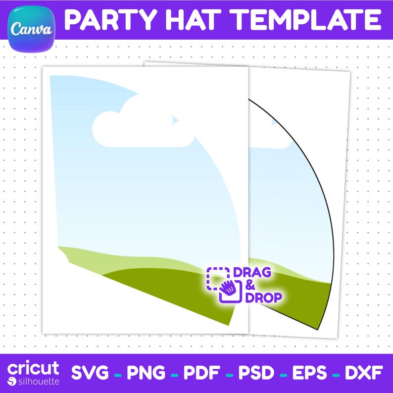 Party Hat Template, Editable Canva (svg, png, pdf, eps, dxf, psd), Cricut & Silhouette Compatible, Instant Download image 2
