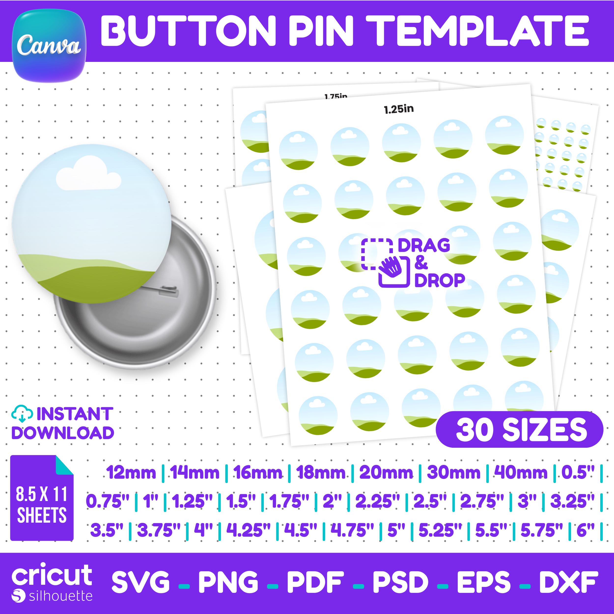 Button Pin Template Bundle, Editable Canva Svg Png Pdf Dxf, 30 Sizes ...