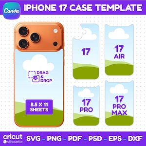Custom iPhone 17 Case Template Bundle, 4 Models, Drag & Drop, Editable Canva (svg, png, pdf, eps, dxf, psd), Instant Download