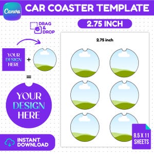 2.75 Inch Car Coaster Template, Car Cup Holder Insert, Round Sublimation Blank, Geode Car Coaster, Drink Coaster Design, Canva Editable