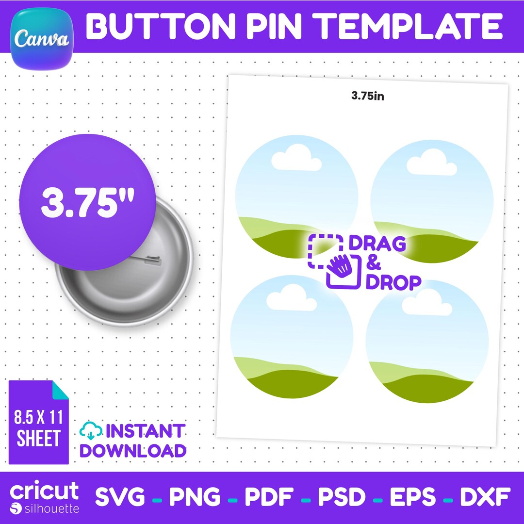 3.75 Inch Button Pin Template Canva Editable Round Badge Design (svg ...