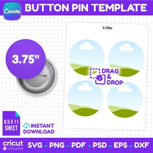 3.75 Inch Button Pin Template, Button Badge Template, Pin Back Button, Printable Badge, Circle Badge Labels, Blank Button Design, Cricut SVG