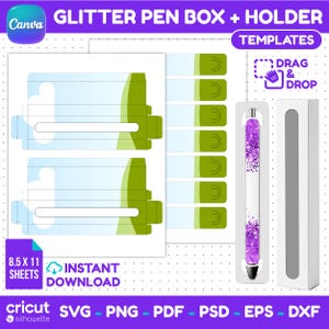 Glitter Pen Box Template Svg, DIY Pen Holder Packaging, Printable Gift Box with Window, Cricut Silhouette Canva Cut Files, Instant Download