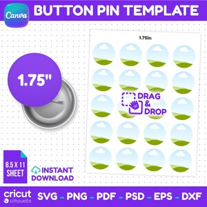 Plantilla para botón de 1,75 pulgadas, plantilla para botón con cierre de alfiler, plantilla para insignia, diseño de botón circular, SVG para Cricut, editable en Canva.