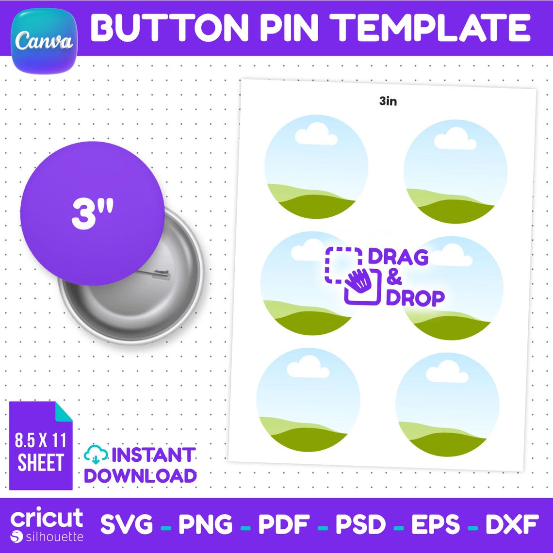 3 Inch Button Pin Template Canva Editable Round Badge Design (svg, Png ...