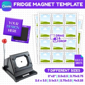 Fridge Magnet Template Bundle, Square Magnet Template, Photo Magnet Insert, Magnet Maker Blank, Magnet Machine Template, Canva Editable