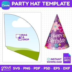 パーティーハットテンプレートバンドル、編集可能なCanva（SVG、PNG、PDF、EPS、DXF、PSD）、CricutおよびSilhouette対応、すぐにダウンロード可能