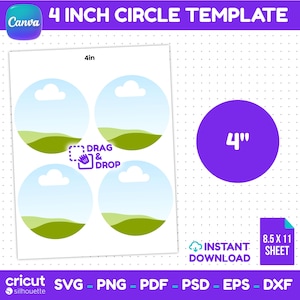 4 inch circle template, Svg Png Pdf Dxf, printable sticker and label template for Cricut Silhouette Canva, Instant Download