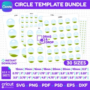 Circle Template Bundle, Round Label Sticker Templates, 30 Sizes, Canva Editable, Cricut Svg Png Pdf, Printable DIY Craft, instant download