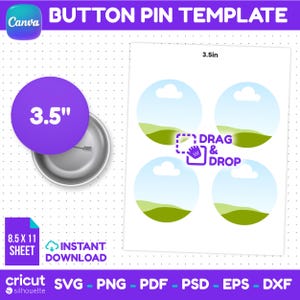 3.5 Inch Button Pin Template, Button Badge Template, Pin Back Button Template, Printable Circle Badge Labels, Cricut SVG, Canva Editable