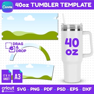 40oz Tumbler, Blank Sublimation Wrap Template, Full Coverage Design, 17x11 Sheet, Canva Compatible, Cricut Cut File, Instant Download