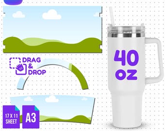 40oz Tumbler, Blank Sublimation Wrap Template, Full Coverage Design, 17x11 Sheet, Canva Compatible, Cricut Cut File, Instant Download