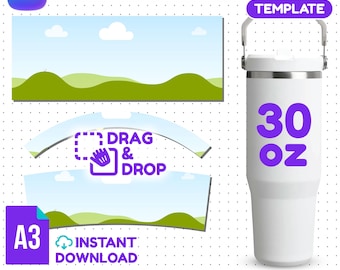 30oz Flip Tumbler Template, Canva Editable Sublimation Design (SVG, PNG, PDF)