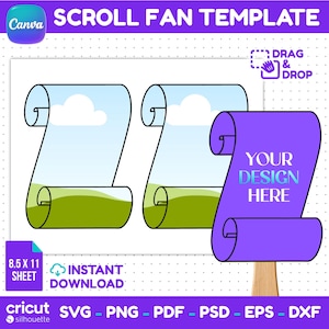 Scroll Fan template, DIY graduation diploma BLANK paddle fan, convocation ceremony program, Handheld fan, Canva Cricut, instant download