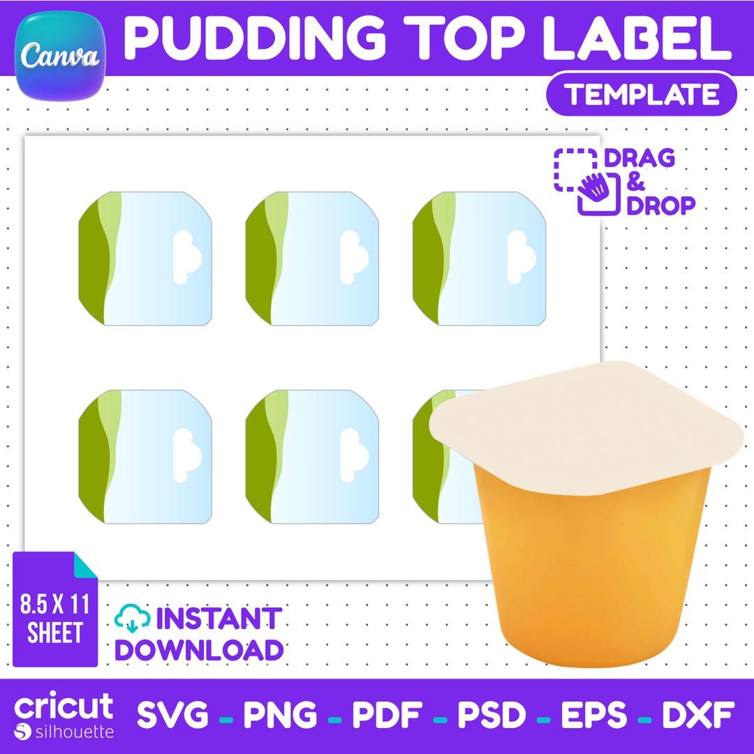 Pudding Cup Top Label Template, Editable Snack Lid Sticker, DIY Party ...