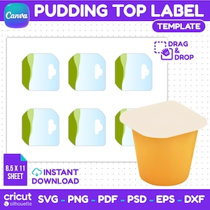 Pudding Cup Top Label Template, Editable Snack Lid Sticker, DIY Party Favor Label, Custom Dessert Cup Wrapper Design, Canva Instant Download