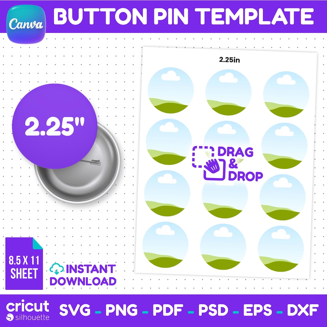2.25 Button Pin Template, Pin Badge Template, Button Pin Blank, Circle ...