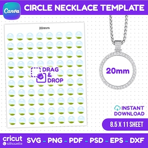 20mm Circle Necklace Template – Canva Editable Jewelry Insert Design (svg, png, pdf, psd, eps, dxf) – Cricut Silhouette Instant Download