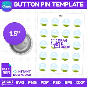 1.5 Inch Button Pin Template, Button Badge Template, Pin Back Button Design, Printable Circle Labels, Cricut SVG, Canva Editable