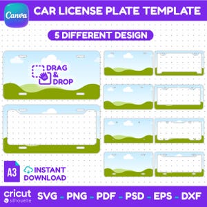 Car License Plate Template, License Plate Frame, Custom Car Tag Design, Vanity Plate Template, Cricut Silhouette, Printable, Canva Editable