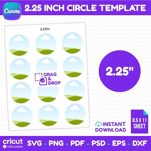 2.25 inch circle template, Svg Png Pdf Dxf, printable sticker and label template for Cricut Silhouette Canva, Digital Download