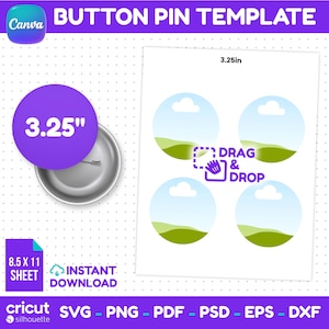 3.25 Inch Button Pin Template, Button Badge Template, Pin Back Button, Printable Circle Labels, Cricut SVG, Canva Editable, Digital File PNG