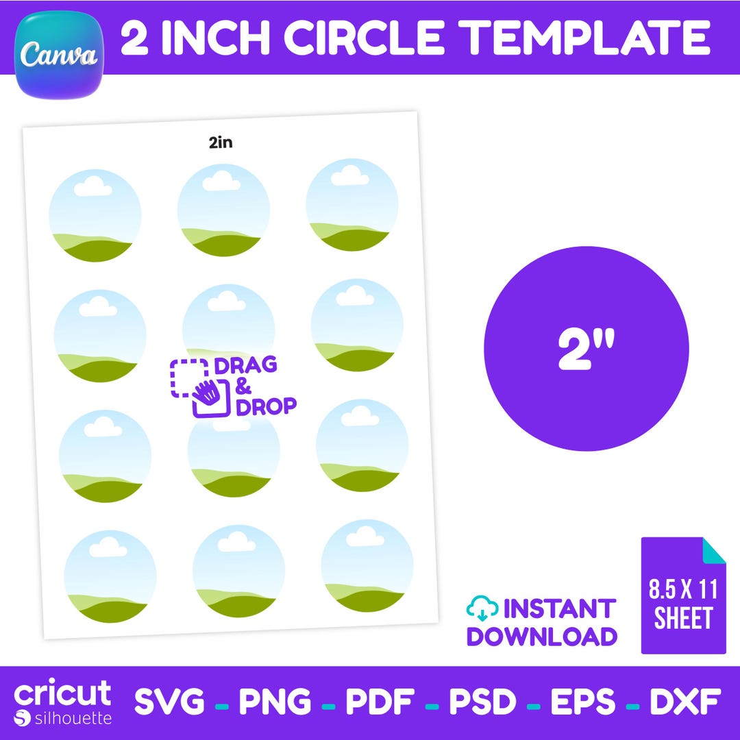 2 Inch Circle Template, Svg Png Pdf Dxf, Printable Sticker and Label ...