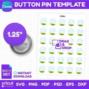 1.25 Inch Button Pin Template, Button Badge Template, Blank Button Design, Printable Circle Badge, Sublimation, Cricut SVG, Canva Editable