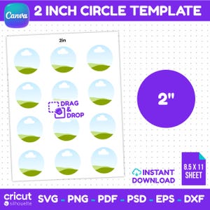 2 inch circle template, Svg Png Pdf Dxf, printable sticker and label template for Cricut Silhouette Canva, Instant Download