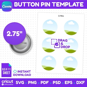 2.75 Inch Button Pin Template, Button Maker Template, Pin Back Button Template, Circle Badge Template, Cricut SVG, Canva Editable
