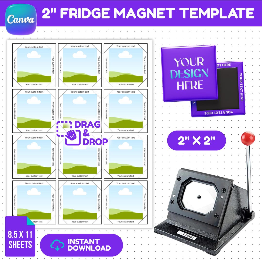 2" Fridge Template, Editable Canva Design Sheet (12 per