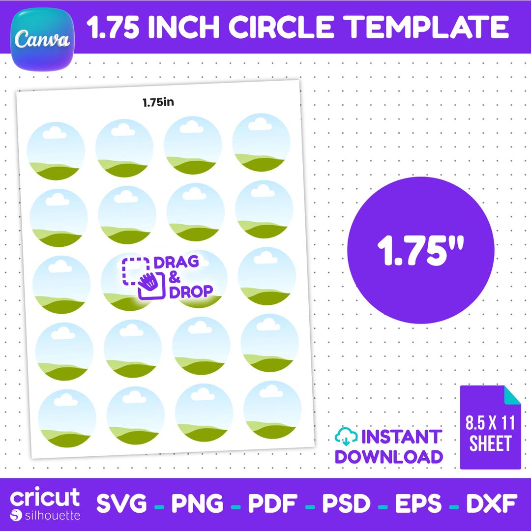1.75 Inch Circle Template, Svg Png Pdf Dxf, Printable Sticker and Label ...