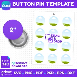 2 Inch Button Pin Template, Button Badge Template, Pin Back Button Template, Button Maker Template, Circle Badge Labels, Canva Editable