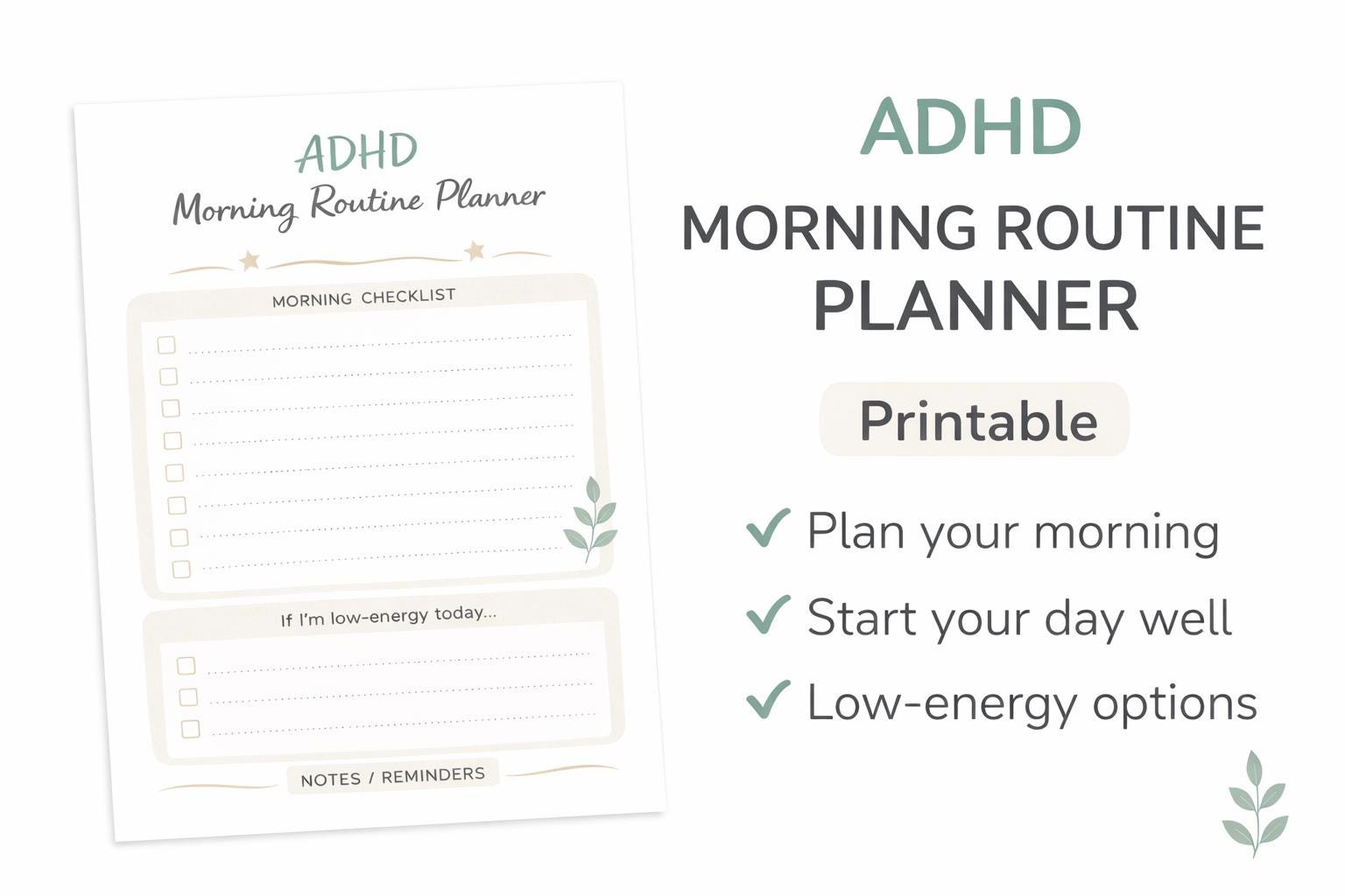 ADHD Morning Routine Planner Printable | Calm Start Checklist | Undated ...