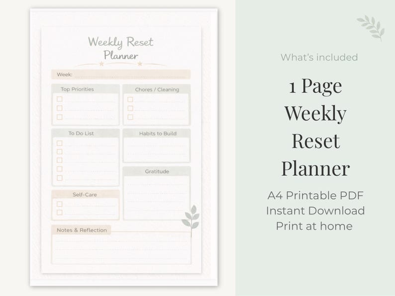 Weekly Reset Planner Printable | ADHD Weekly Planner | Sunday Reset Checklist | Minimal Planner PDF image 3